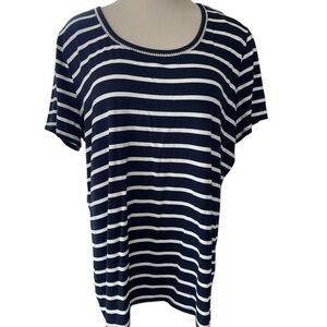 TOMMY HILFIGER Navy Blue White Stripe Shortsleeve Nautical Preppy Shirt Size XL